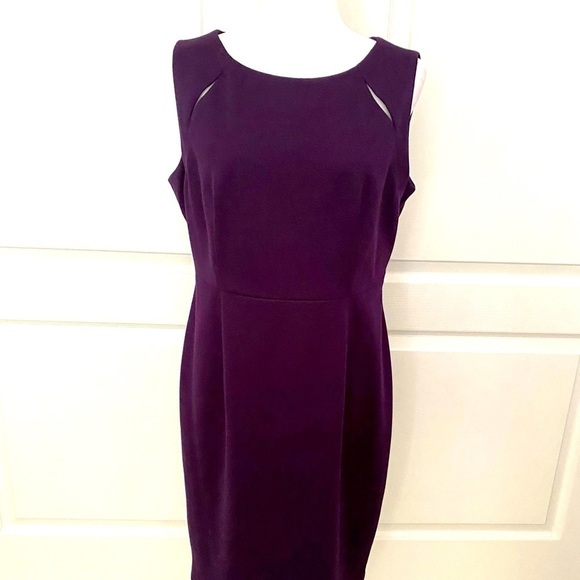 Kasper Plum Sleeveless Sheath Dress Size 10 – Elegant Cut-Out Neckline, Like New - Picture 2 of 12